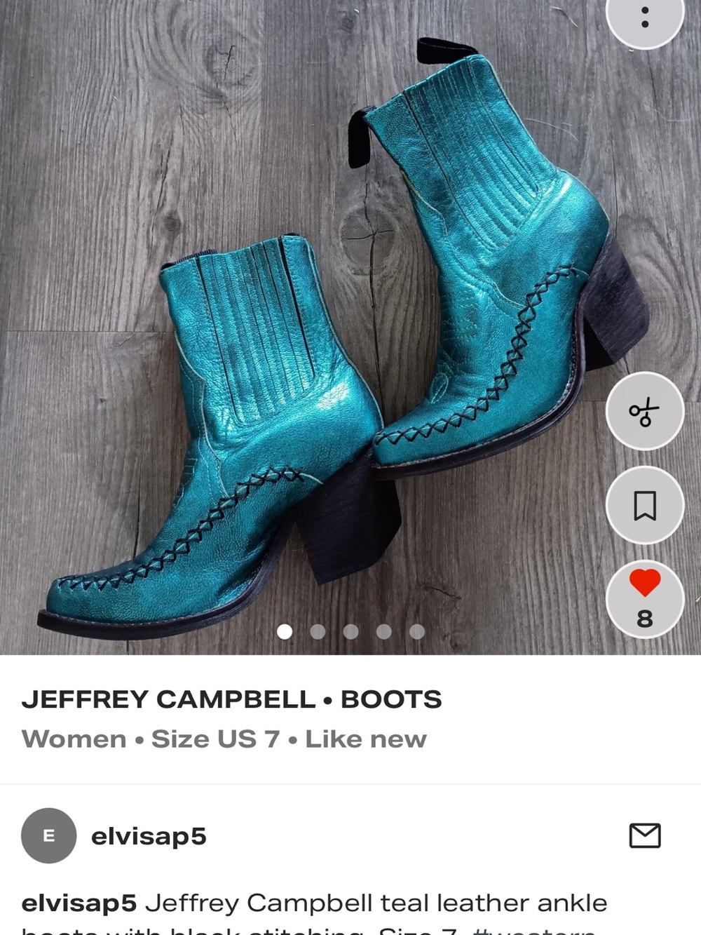 Jeffrey Campbell Metallic Teal Leather Western Ankle Boots